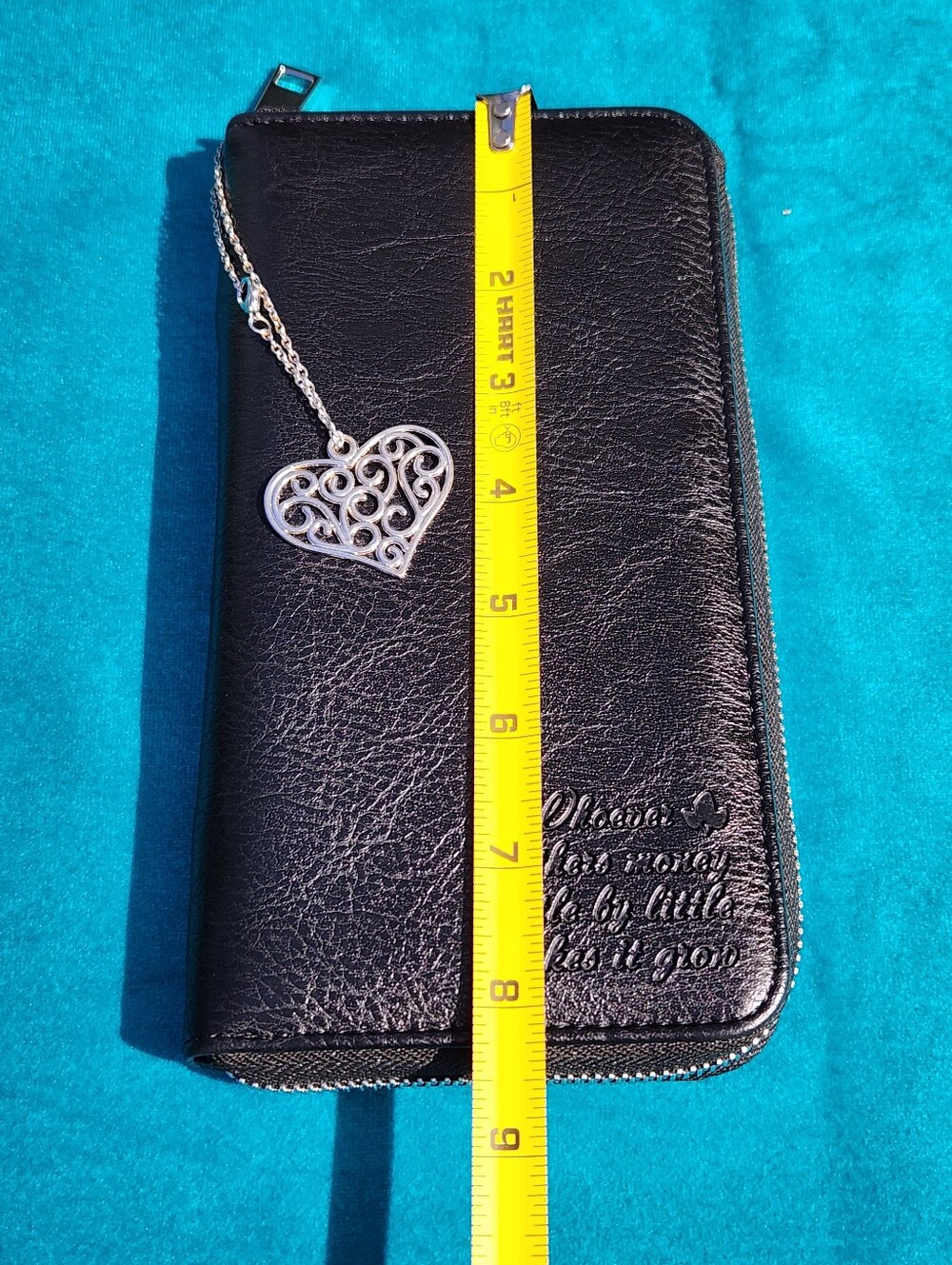 Black Long Wallet With Heart Charm NWOT - Picture 7 of 8